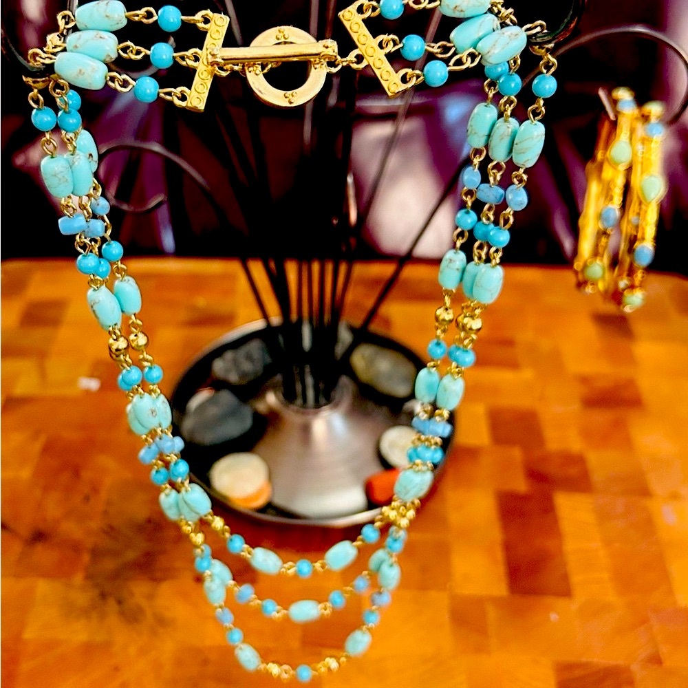 VTG Ralph Lauren Turquiose and Gold Eleanor Layered Necklace